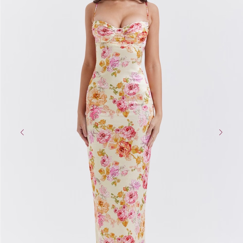 House of CB Strapless Floral Dress in Pink and Cream